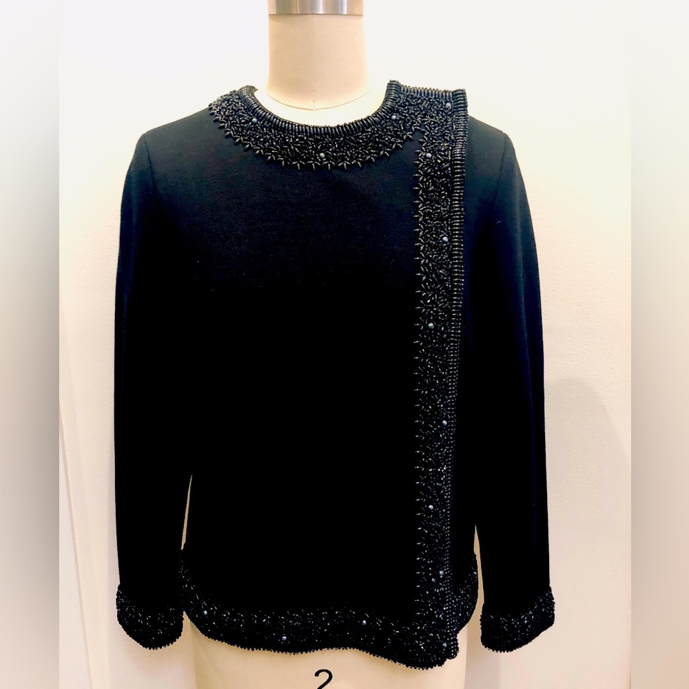 VINTAGE EVENING JACKET / TOP Black w Bead Work Heavy Knit One Of A Kind Vintage